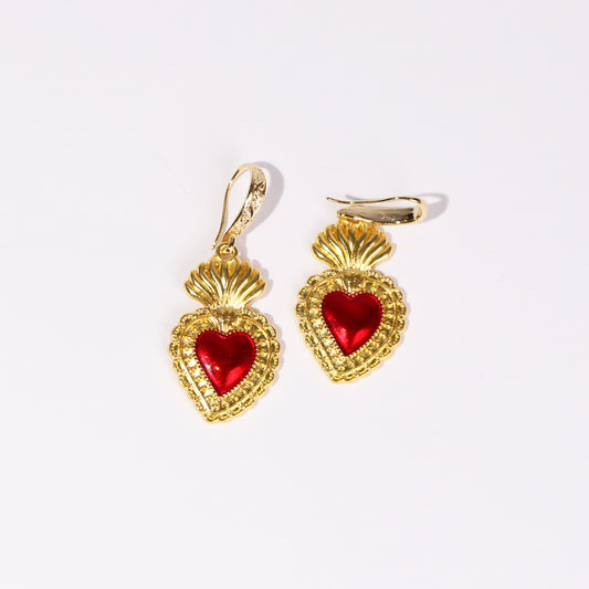 milagros heart and flower earrings