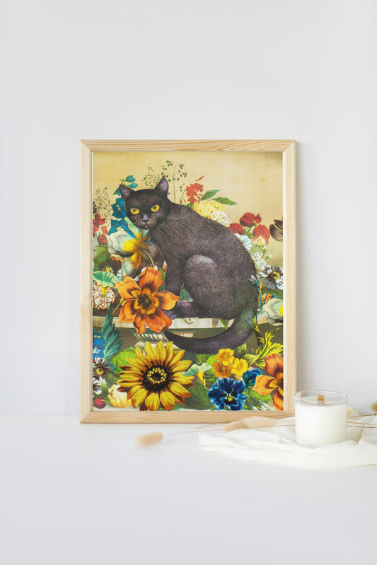 black cat A4 giclée print