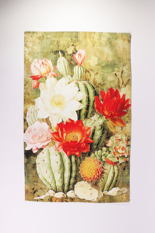 cactus rose cotton tea towel