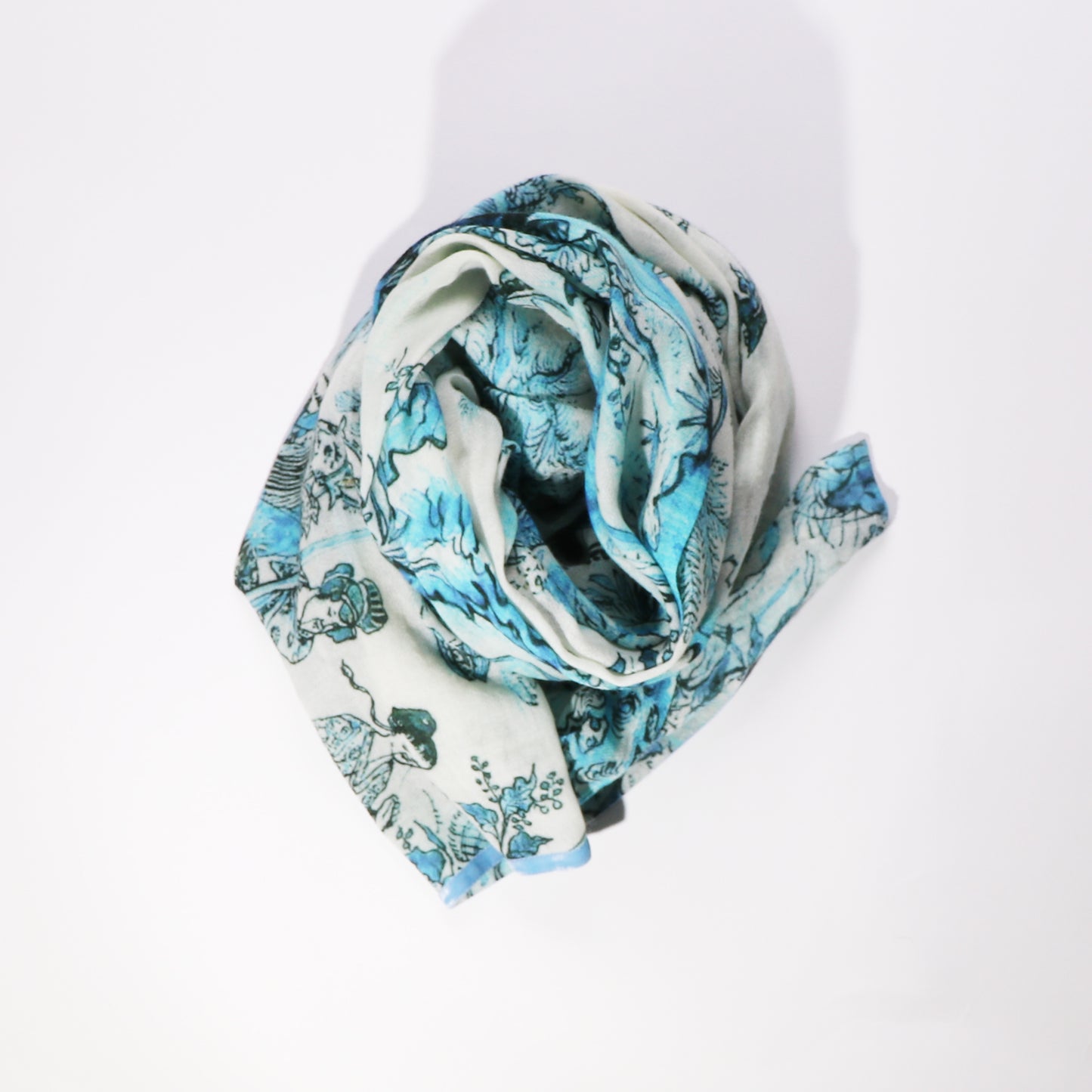 blue chinoiserie woollen scarf
