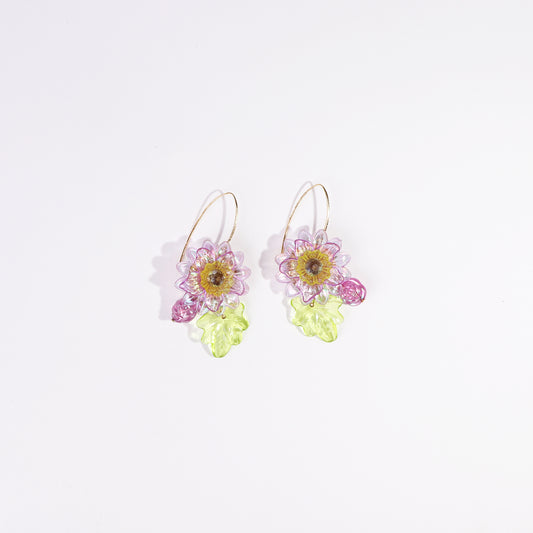 lilac and lime leaf flower earrings