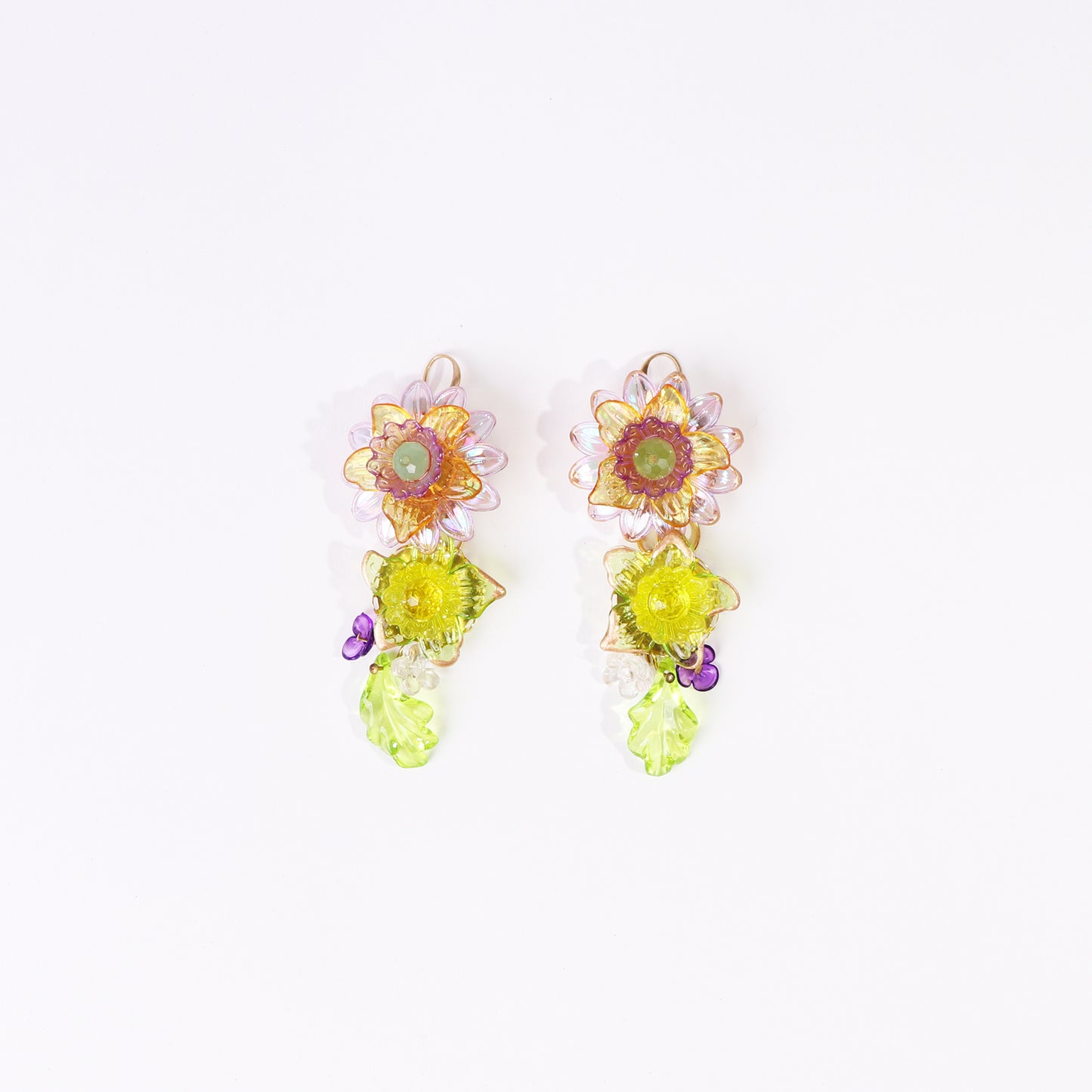 lilac and lime flower earrings