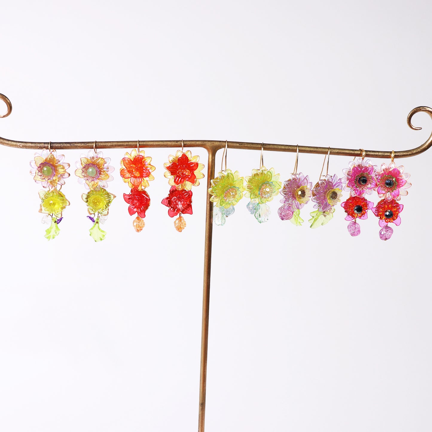 lilac and lime leaf flower earrings