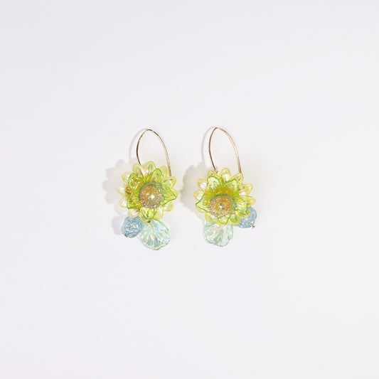 lime and pale blue flower earrings