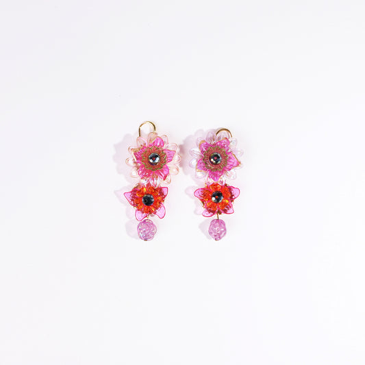 purple and orange flower earrings