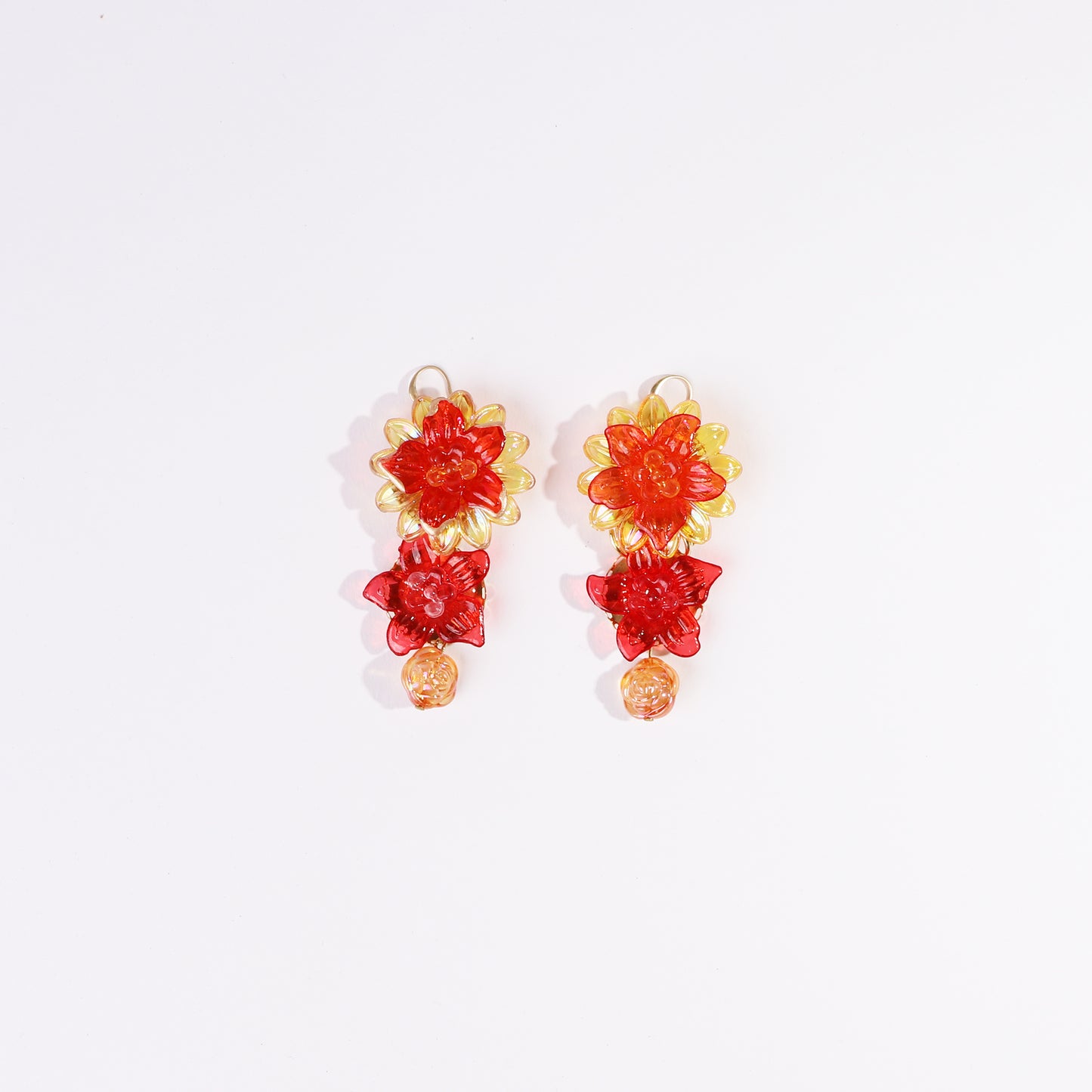 orange and scarlet flower earrings