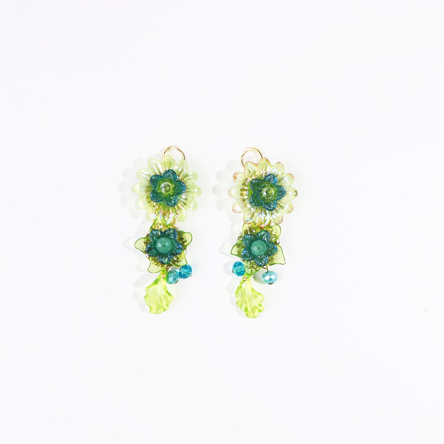lime and aqua blue flower earrings