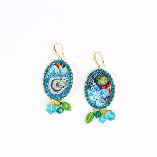 blue flower cameo earrings