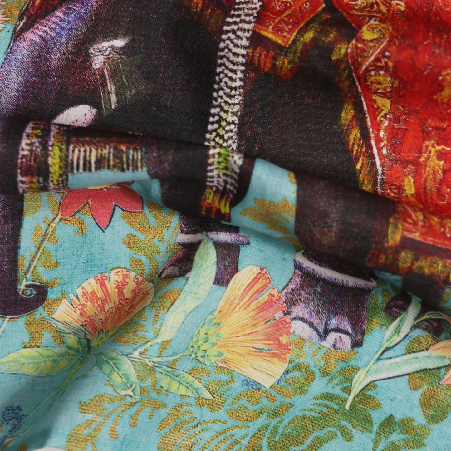 elephant linen tea towel close up